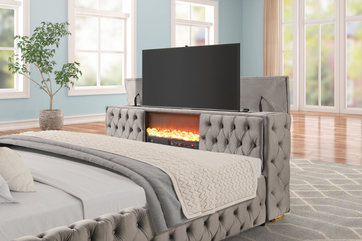 Future Gray Queen Velvet Platform Bed with TV Lift from Happy Homes - Luna Furniture