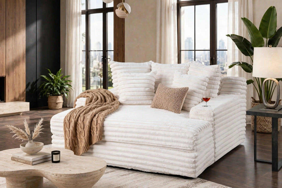 Puffy Beige Oversized Chaise Lounge