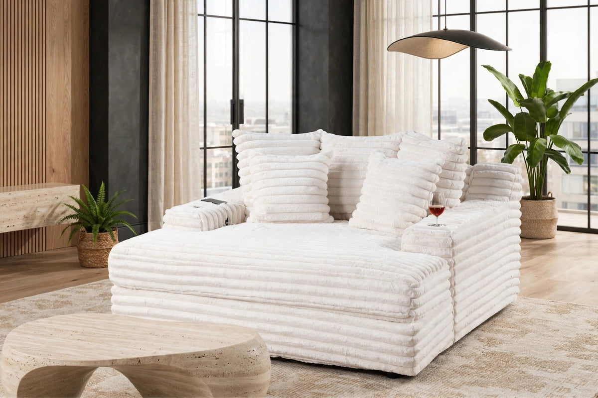 Puffy Beige Oversized Chaise Lounge