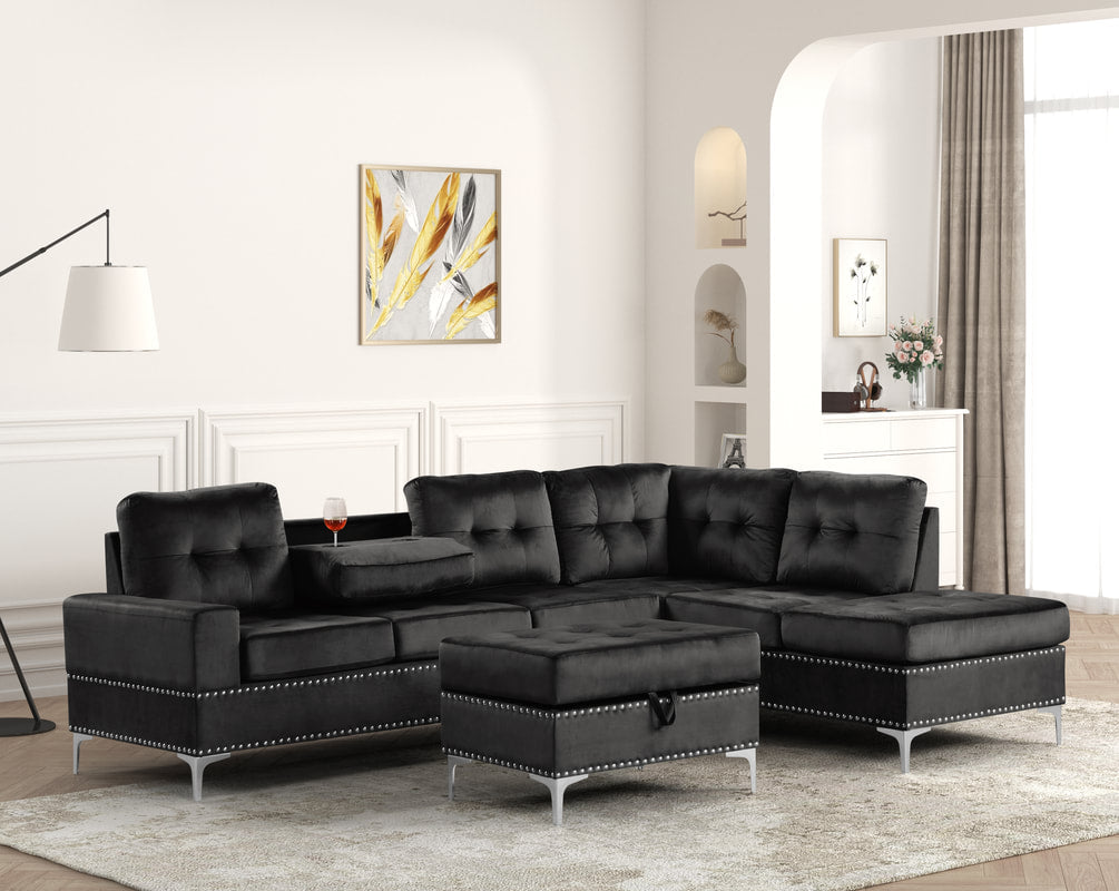 Anserra Black Reversible Sectional with Ottoman – Luna Furniture