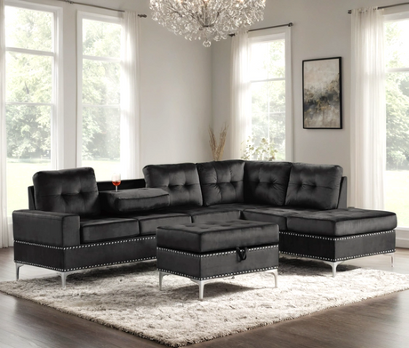 Anserra Black Reversible Sectional with Ottoman from Happy Homes - Luna Furniture