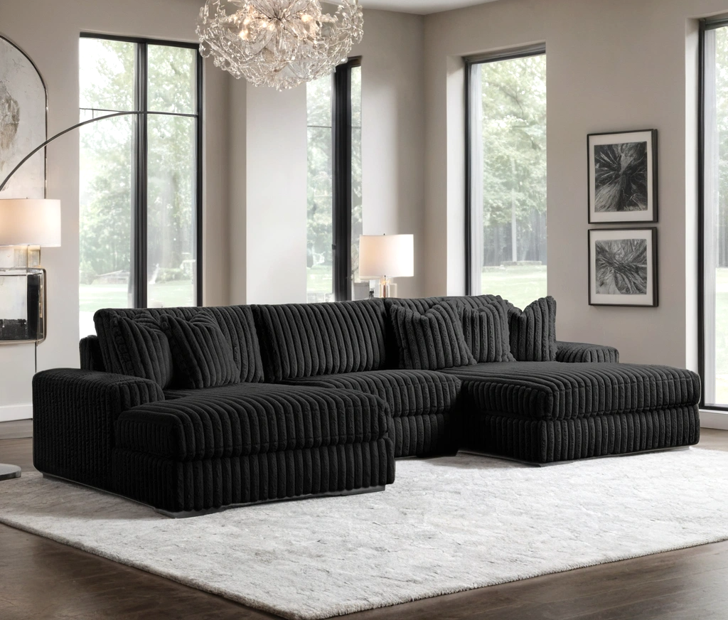 Sunday Black 3-Piece Double Chaise Sectional from Happy Homes - Luna Furniture