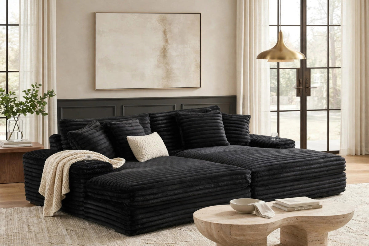 Edna Black Oversized Double Chaise Sectional