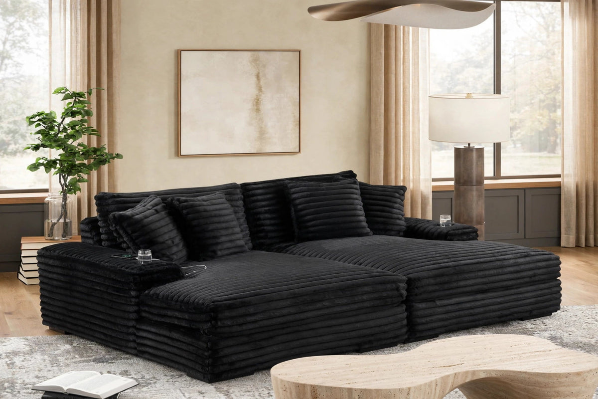 Edna Black Oversized Double Chaise Sectional