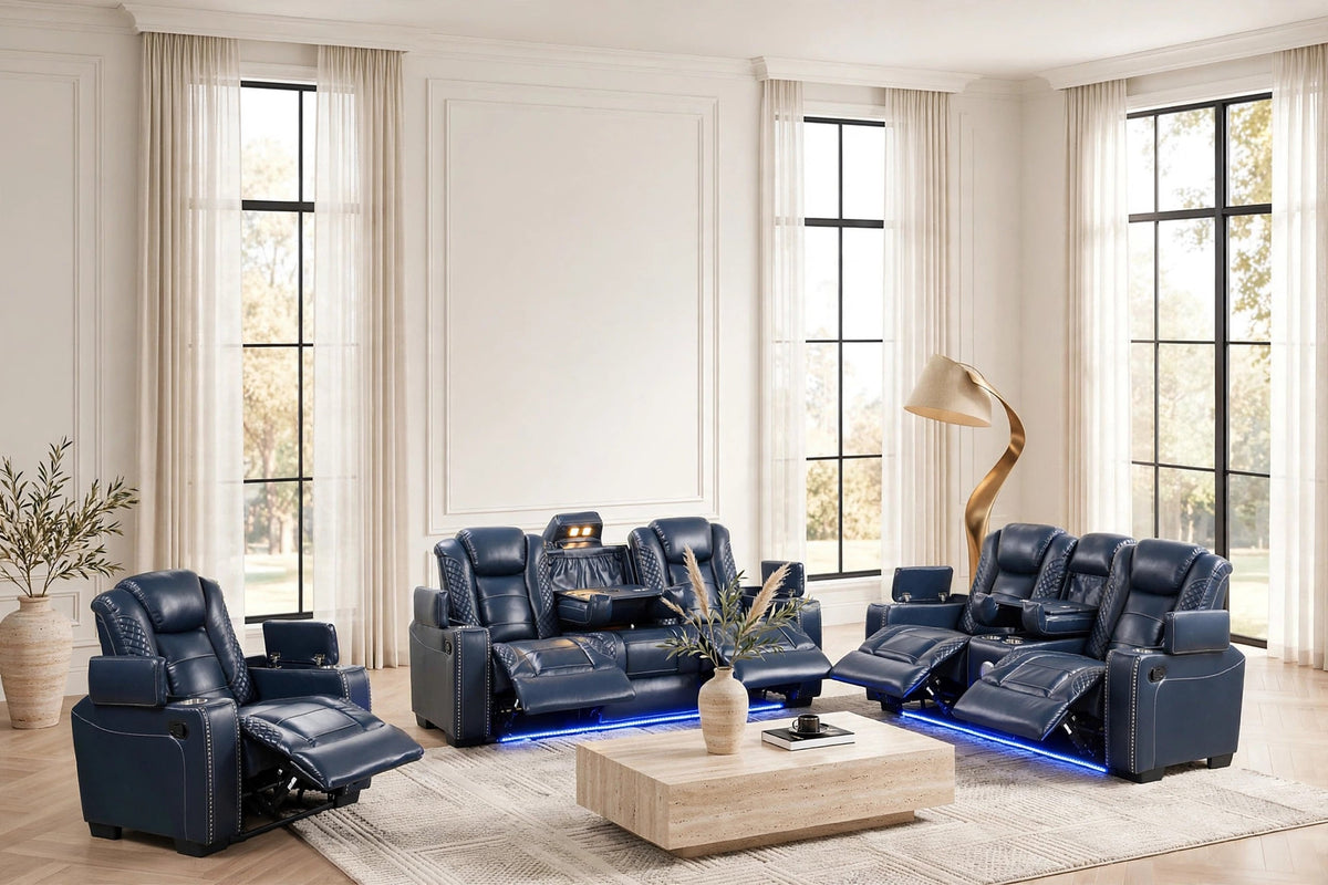 Stefano Blue 3-Piece Reclining Living Room Set from Happy Homes - Luna Furniture