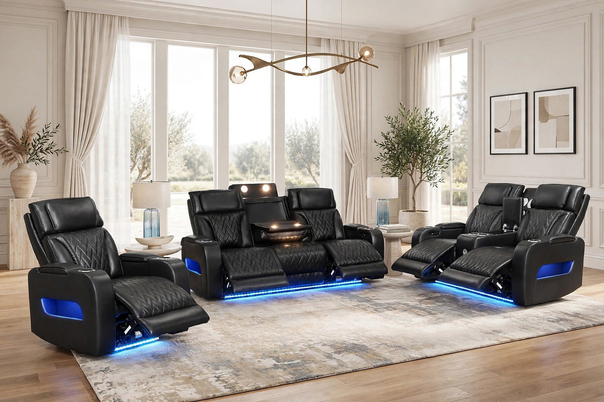 Dubai Black 3-Piece Power Reclining Living Room Set from Happy Homes - Luna Furniture