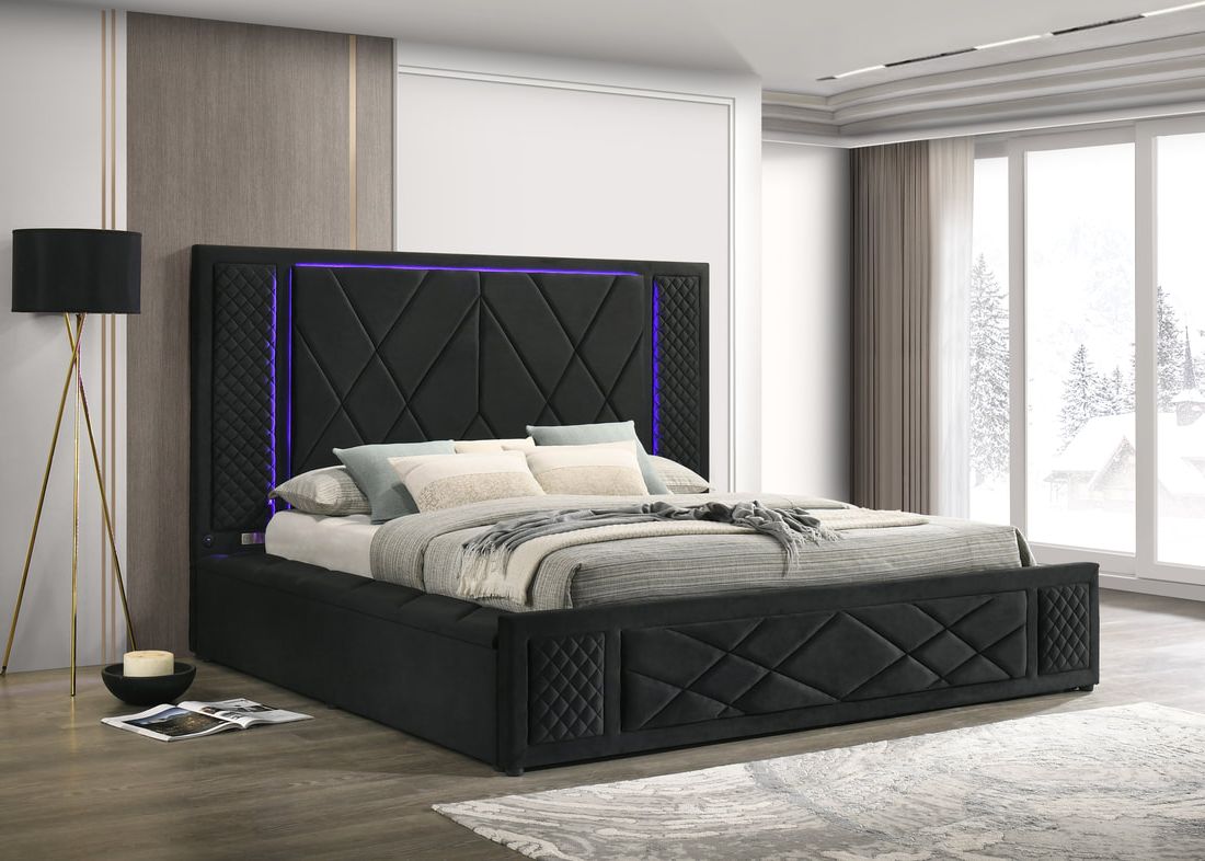 Lorenzo Black LED Queen Storage Platform Bed from Happy Homes - Luna Furniture
