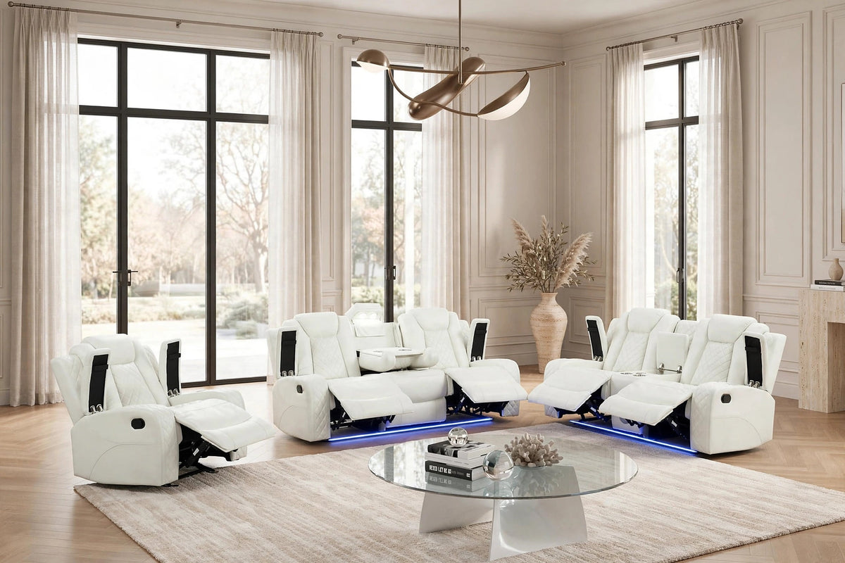 Luz White 3-Piece Reclining Set from Happy Homes - Luna Furniture
