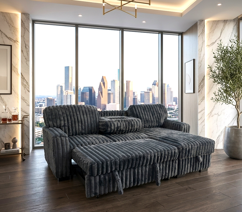 Poland Charcoal Reversible Sectional With Pull-Out Bed from Happy Homes - Luna Furniture