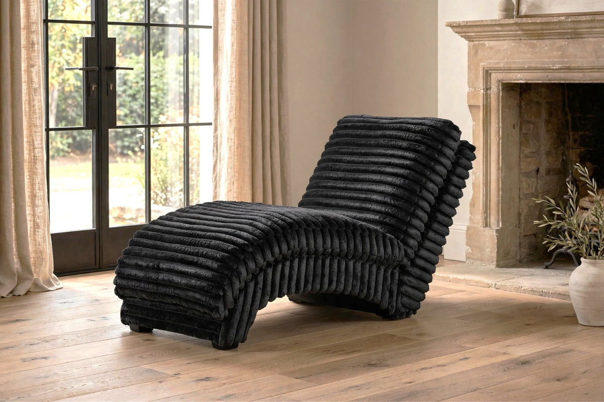 Curva Black Chaise from Happy Homes - Luna Furniture