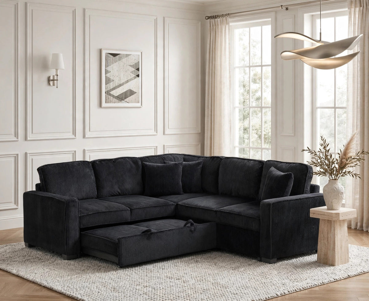Ariel Black Sectional With Pull-Out Bed from Happy Homes - Luna Furniture
