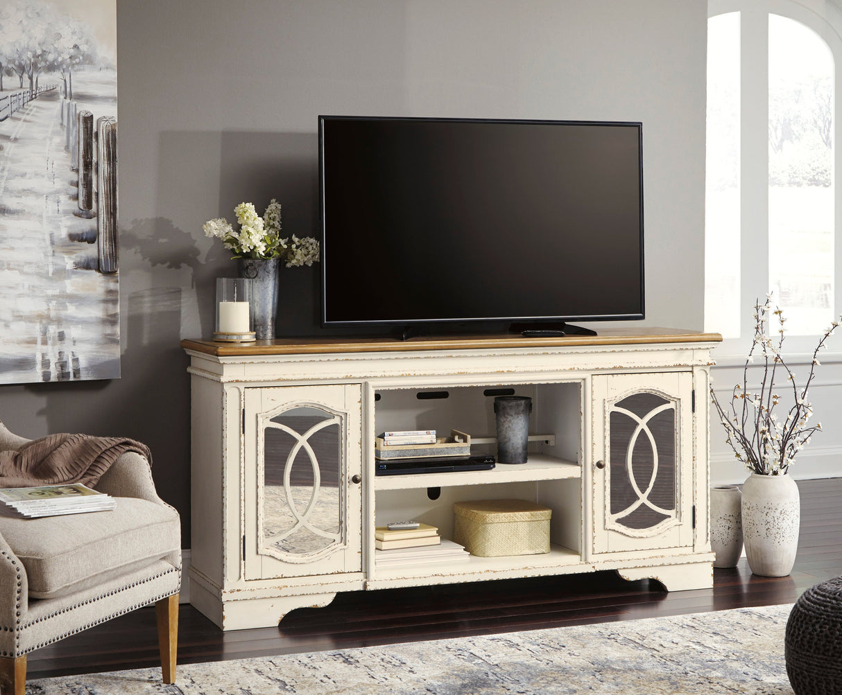 Realyn Chipped White 74" TV Stand from Ashley - Luna Furniture