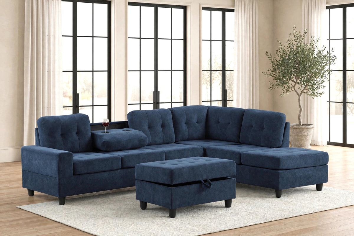 Heights Navy Performans Fabric Reversible Sectional with Storage Ottoman from Happy Homes - Luna Furniture