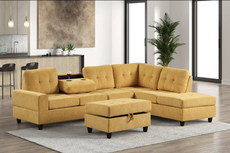 Heights Mustard Performans Fabric Reversible Sectional with Storage Ottoman from Happy Homes - Luna Furniture