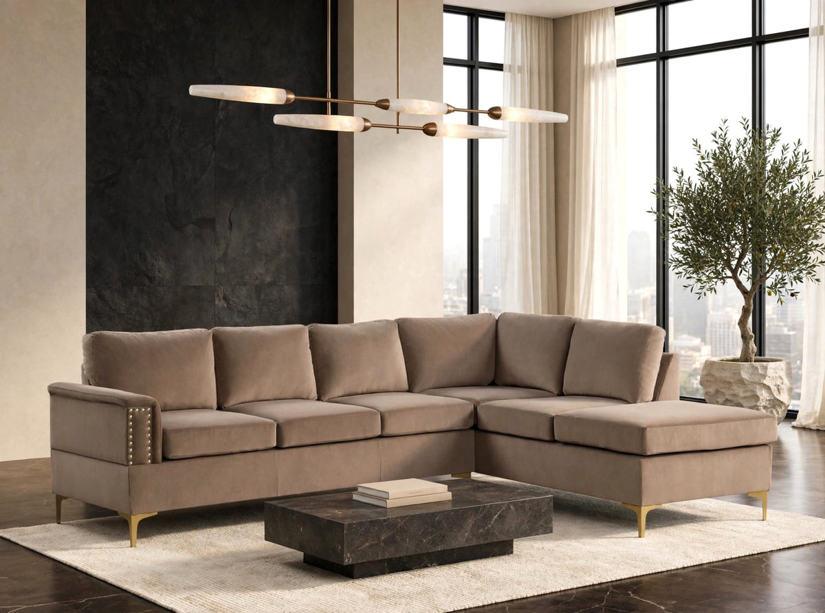 Vogue Latte Velvet Sectional from Happy Homes - Luna Furniture