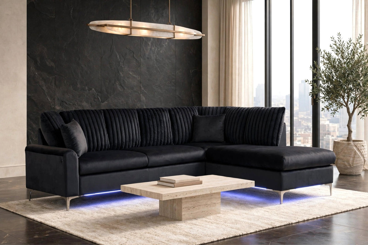 Candy Black RAF Chaise Sectional with LED Lights from Happy Homes - Luna Furniture