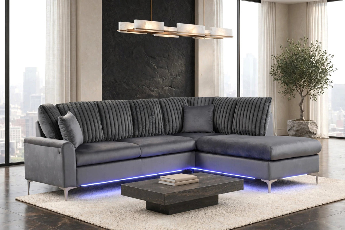 Candy Charcoal RAF Chaise Sectional with LED Lights from Happy Homes - Luna Furniture