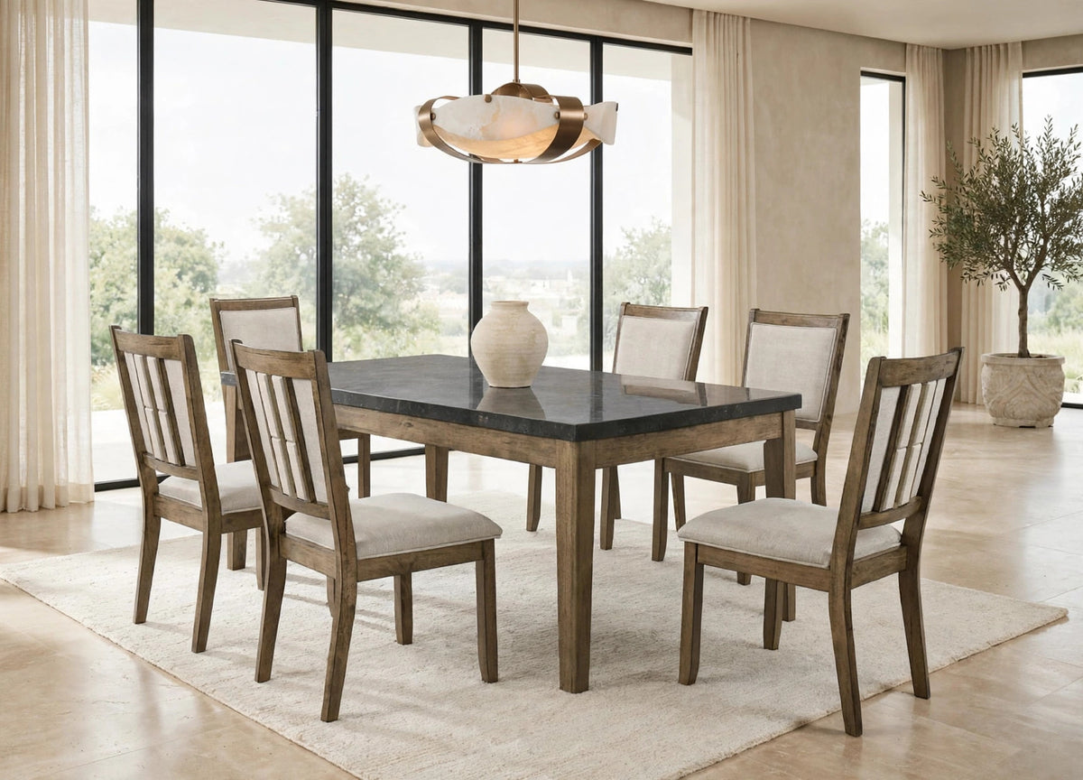 Melstone Brown 7-Piece Genuine Marble-Top Dining Set from Happy Homes - Luna Furniture