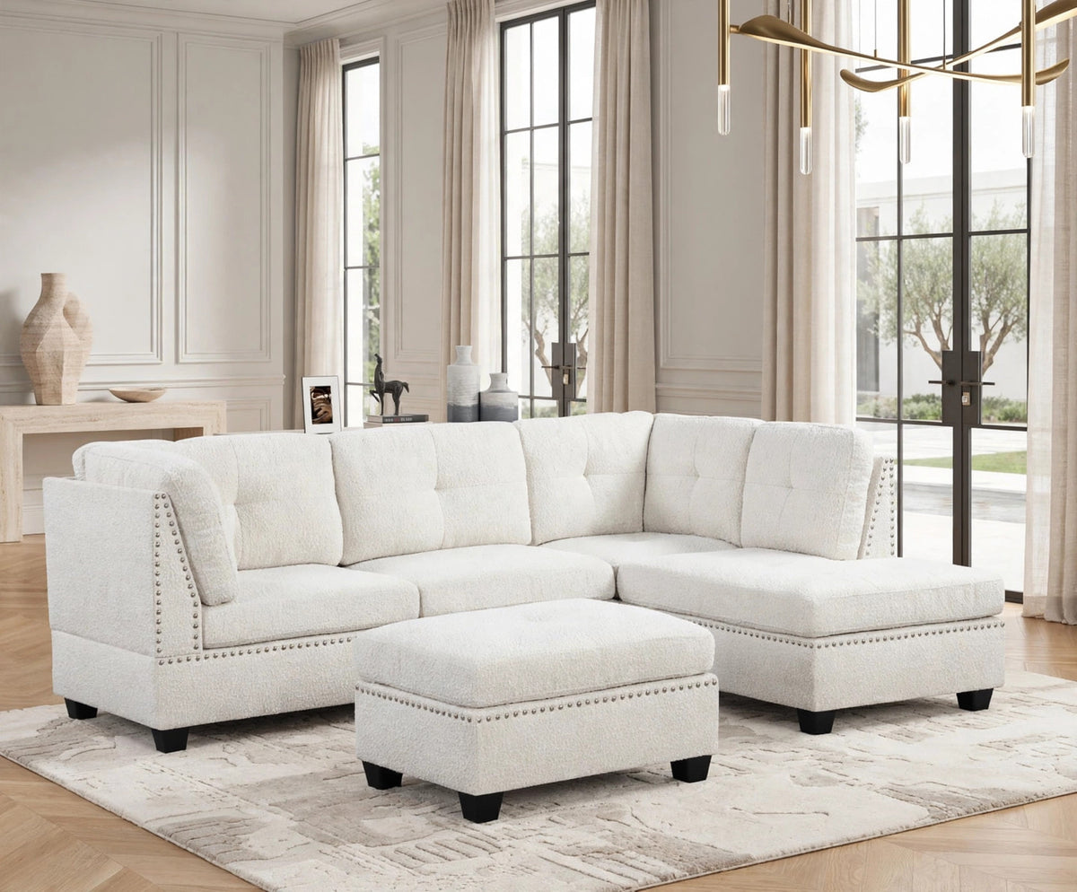 Sienna Sand Boucle Sectional with Ottoman from Happy Homes - Luna Furniture