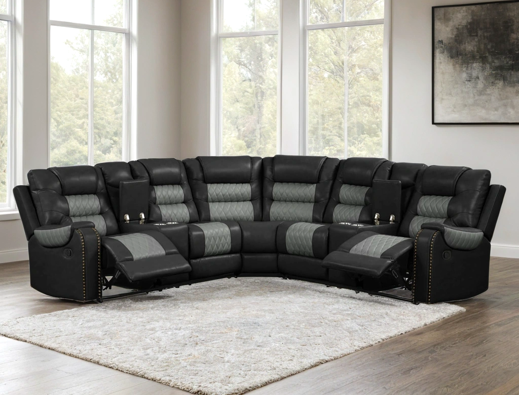 Jordon Black/Gray Reclining Sectional from Happy Homes - Luna Furniture