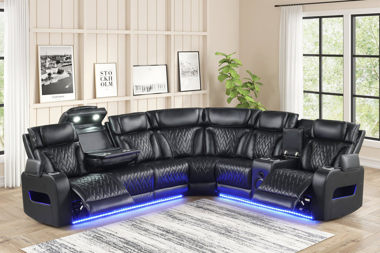 Barcelona Black Power Reclining Sectional (Power Headrests) from Happy Homes - Luna Furniture