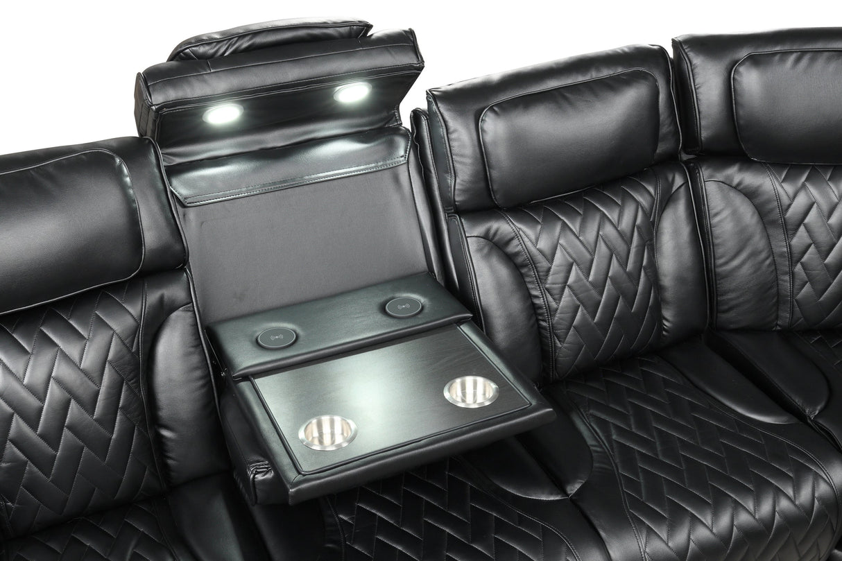 Barcelona Black Power Reclining Sectional (Power Headrests) from Happy Homes - Luna Furniture