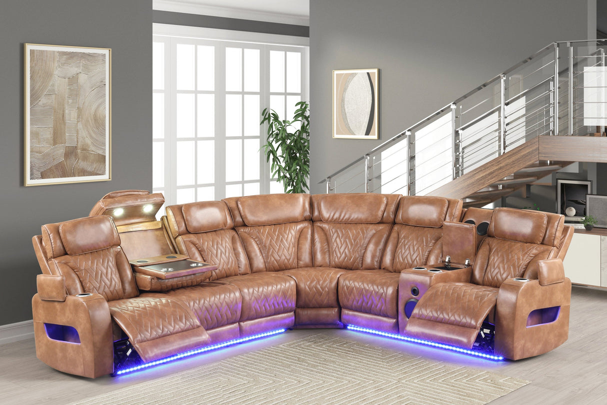 Barcelona Brown Power Reclining Sectional (Power Headrests) from Happy Homes - Luna Furniture