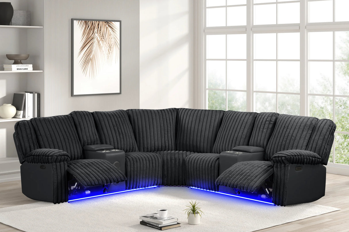 Flash Black Power Reclining Sectional from Happy Homes - Luna Furniture