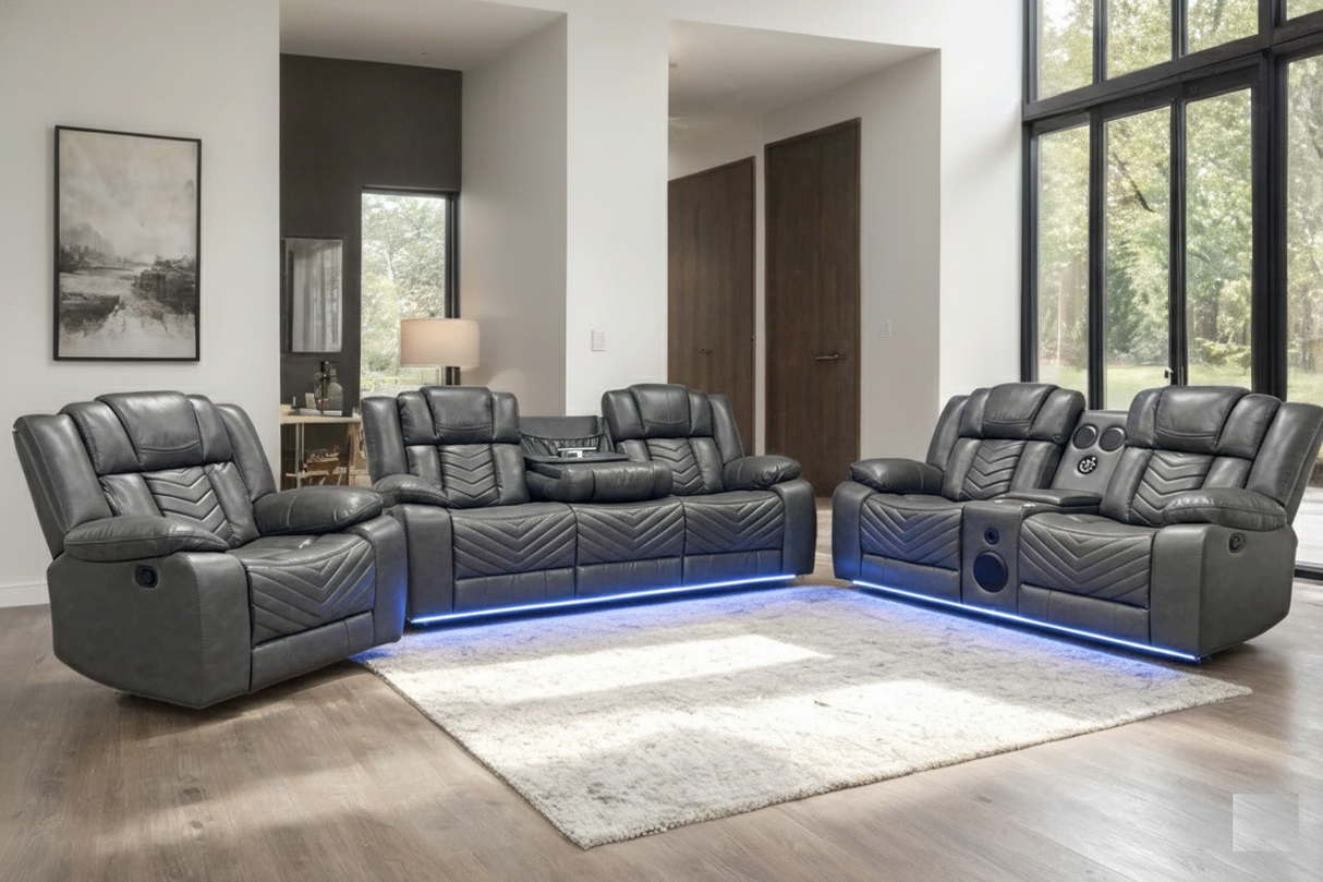 Ace Gray Leather 3PC Reclining Set from Happy Homes - Luna Furniture