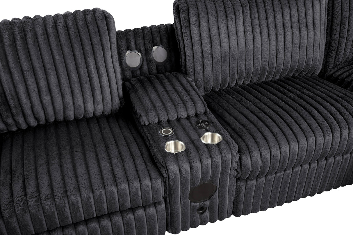 Amelia Onyx Power Reclining Sectional with Bluetooth Speakers from Happy Homes - Luna Furniture