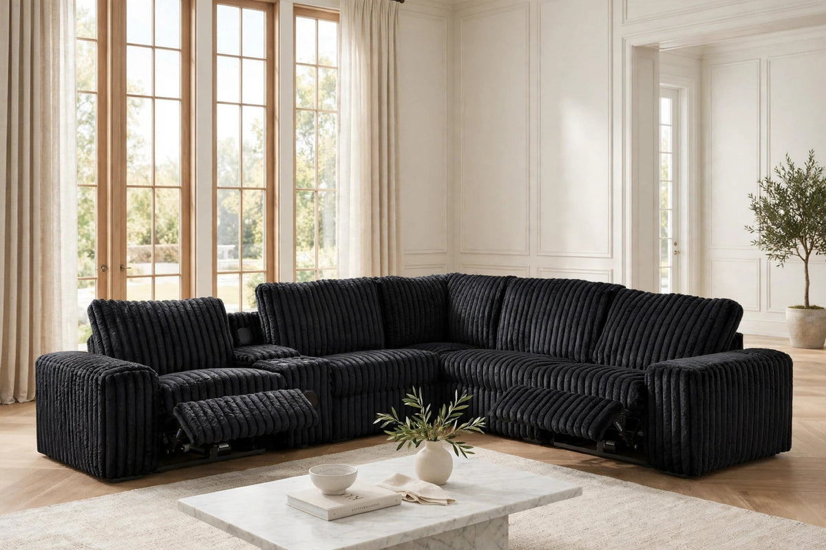 Amelia Onyx Power Reclining Sectional with Bluetooth Speakers from Happy Homes - Luna Furniture