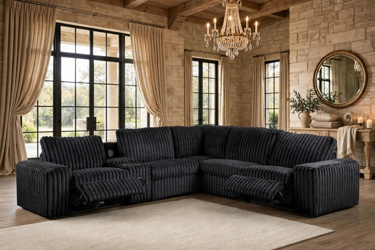 Amelia Onyx Power Reclining Sectional with Bluetooth Speakers from Happy Homes - Luna Furniture