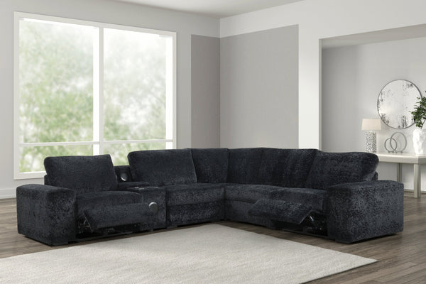 Amelia Black Power Reclining Sectional with Bluetooth Speakers