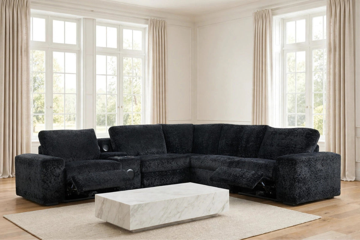 Amelia Black Power Reclining Sectional with Bluetooth Speakers