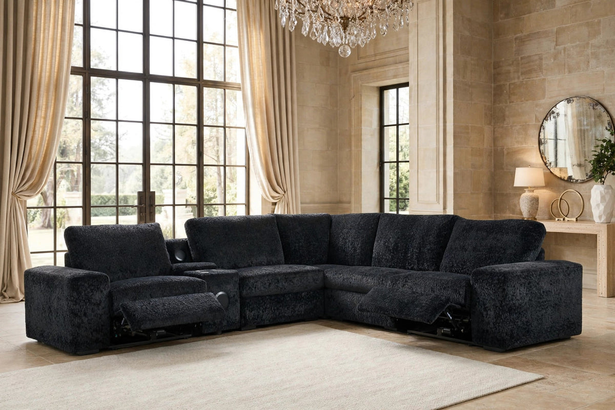 Amelia Black Power Reclining Sectional with Bluetooth Speakers