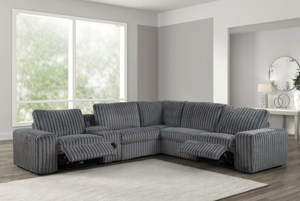 Amelia Charcoal Power Reclining Sectional with Storage Console Bluetooth Speakers from Happy Homes - Luna Furniture