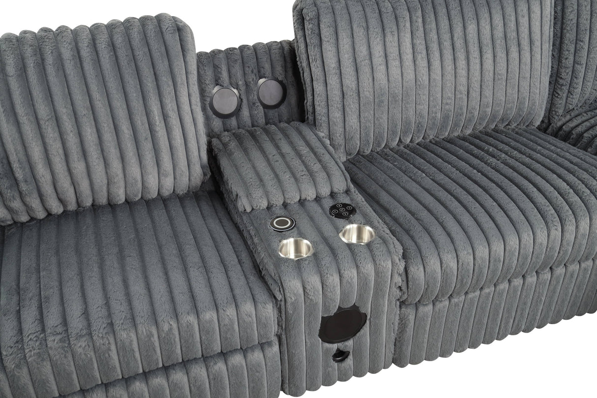 Amelia Charcoal Power Reclining Sectional with Storage Console Bluetooth Speakers from Happy Homes - Luna Furniture