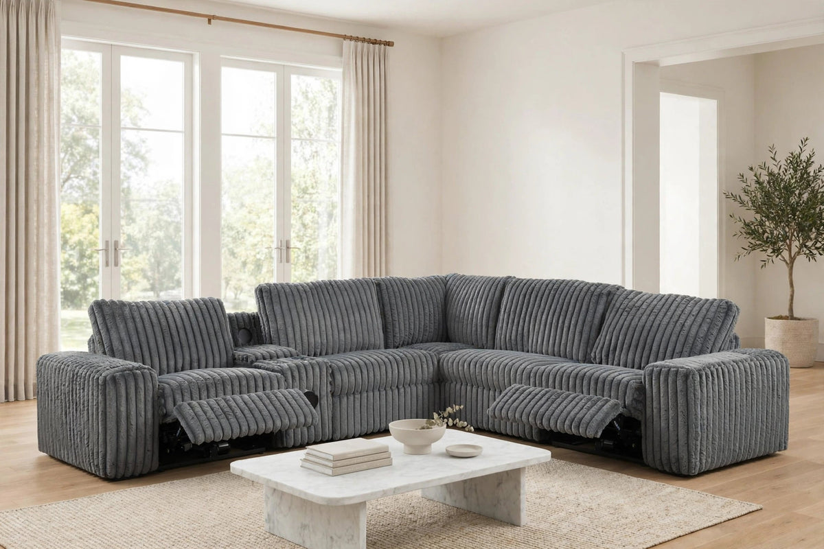 Amelia Charcoal Power Reclining Sectional with Storage Console Bluetooth Speakers from Happy Homes - Luna Furniture
