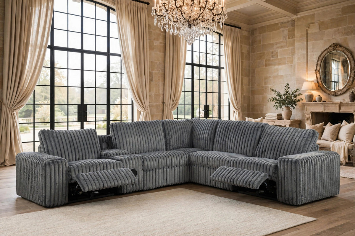 Amelia Charcoal Power Reclining Sectional with Storage Console Bluetooth Speakers from Happy Homes - Luna Furniture