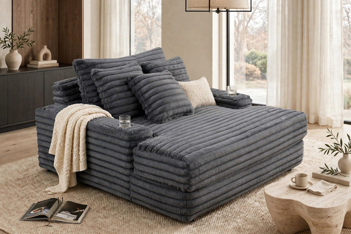 Puflo Charcoal Oversized Chaise from Happy Homes - Luna Furniture