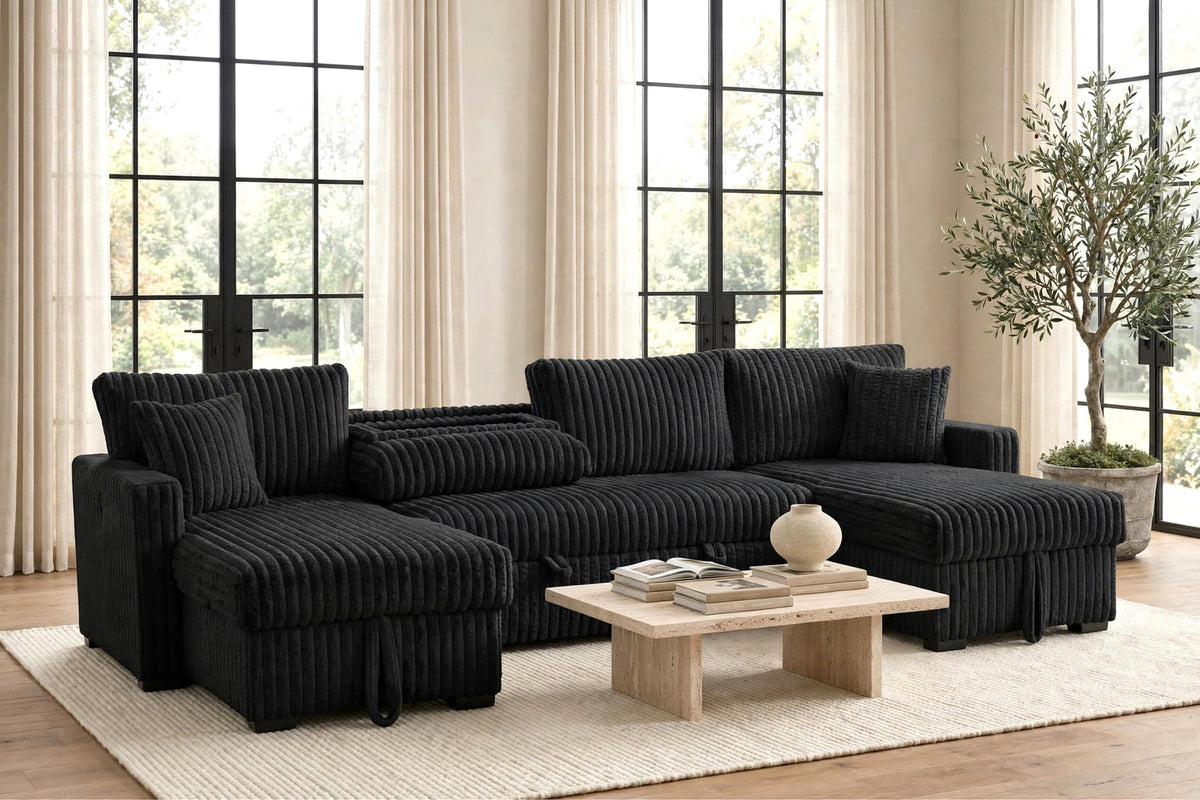 July Black Double Storage Chaise Sectional with Pull Out Bed from Happy Homes - Luna Furniture