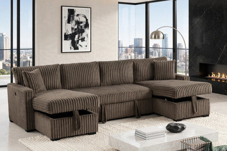 July Mocha Double Storage Chaise Sectional with Pull Out Bed from Happy Homes - Luna Furniture