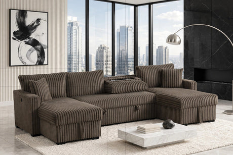 July Mocha Double Storage Chaise Sectional with Pull Out Bed from Happy Homes - Luna Furniture
