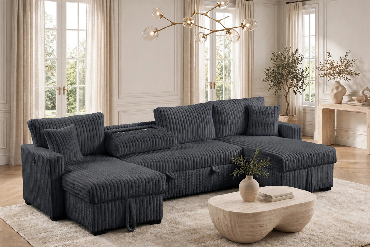 July Charcoal Double Storage Chaise Sectional With Pull-Out Bed from Happy Homes - Luna Furniture