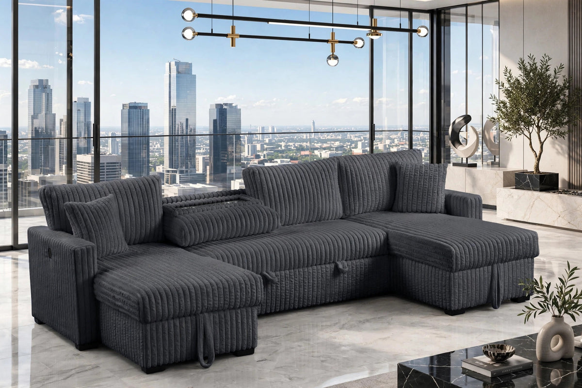 July Charcoal Double Storage Chaise Sectional With Pull-Out Bed from Happy Homes - Luna Furniture