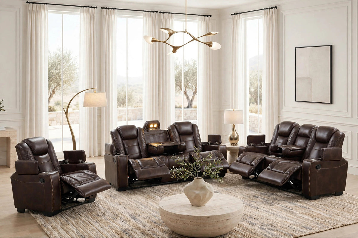 Stefano Chocolate 3-Piece Reclining Living Room Set from Happy Homes - Luna Furniture