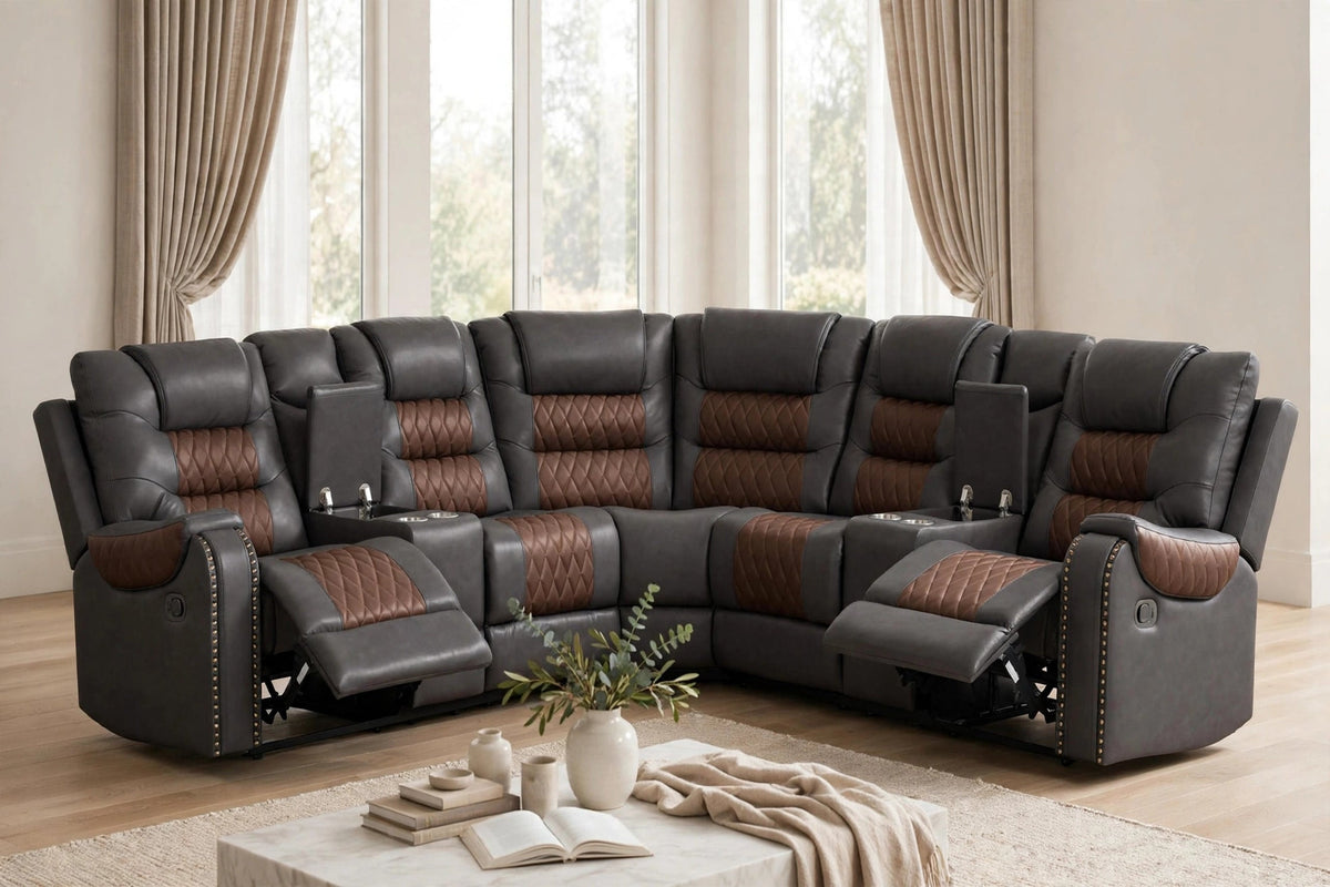 Jordon Two-Tone Brown Reclining Sectional from Happy Homes - Luna Furniture