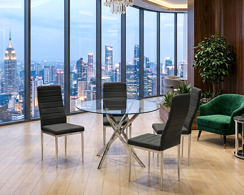 Hilla Black/Silver Glass Top 5-Piece Dining Set from Happy Homes - Luna Furniture