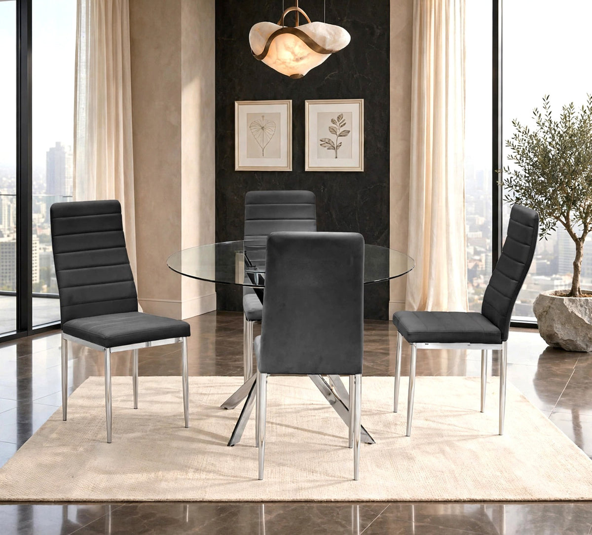 Hilla Black/Silver Glass Top 5-Piece Dining Set from Happy Homes - Luna Furniture