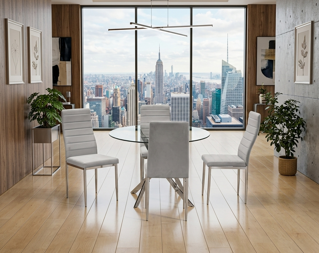 Hilla Gray/Silver Glass Top 5-Piece Dining Set from Happy Homes - Luna Furniture